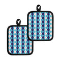White And Blue Argyle Pattern Print Pot Holders