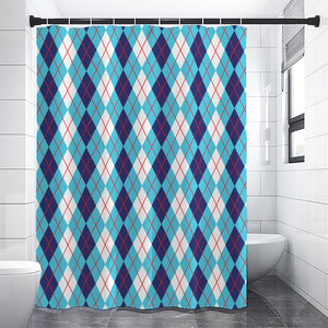 White And Blue Argyle Pattern Print Premium Shower Curtain