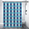 White And Blue Argyle Pattern Print Premium Shower Curtain