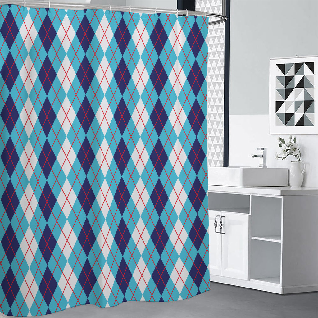 White And Blue Argyle Pattern Print Premium Shower Curtain