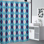 White And Blue Argyle Pattern Print Premium Shower Curtain