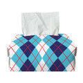 White And Blue Argyle Pattern Print Rectangle Tissue Box Cover