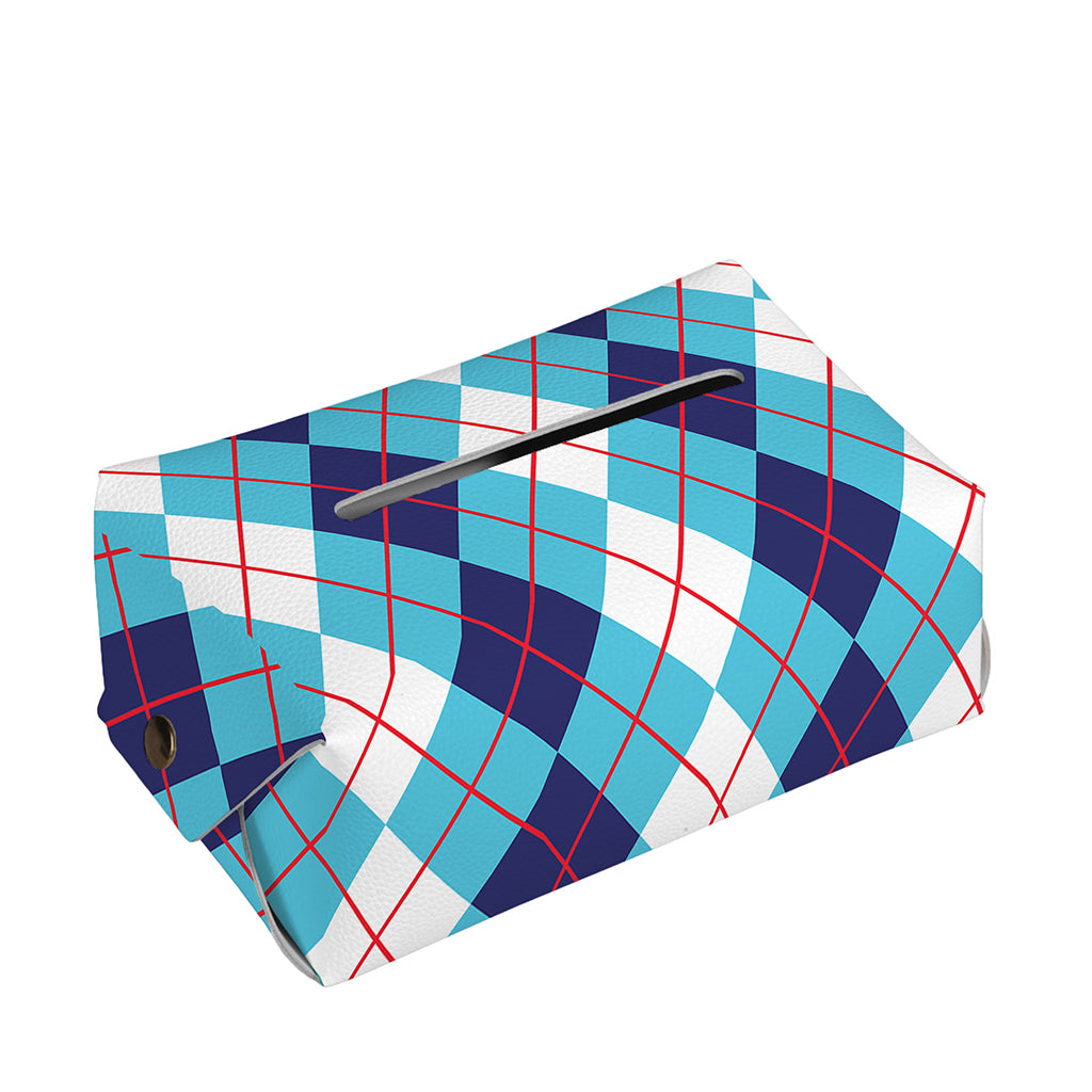 White And Blue Argyle Pattern Print Rectangle Tissue Box Cover