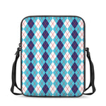 White And Blue Argyle Pattern Print Rectangular Crossbody Bag