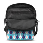 White And Blue Argyle Pattern Print Rectangular Crossbody Bag