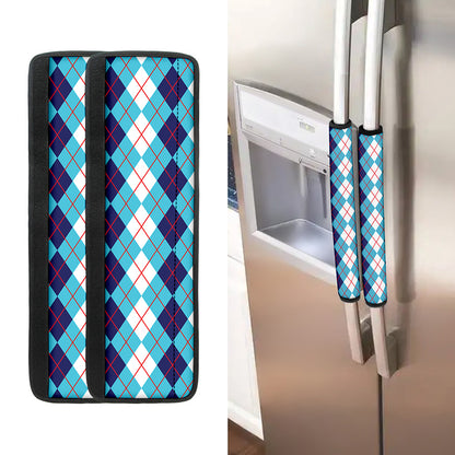 White And Blue Argyle Pattern Print Refrigerator Handle Covers