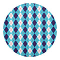 White And Blue Argyle Pattern Print Round Blanket