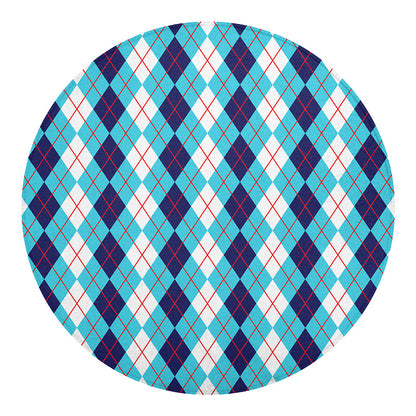 White And Blue Argyle Pattern Print Round Blanket