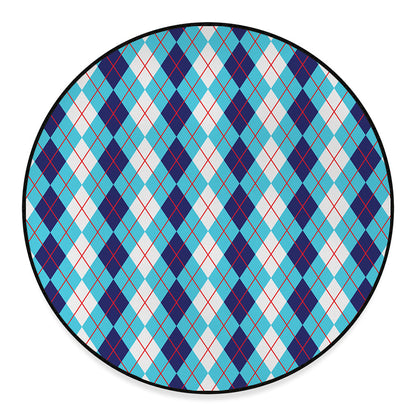 White And Blue Argyle Pattern Print Round Floor Mat