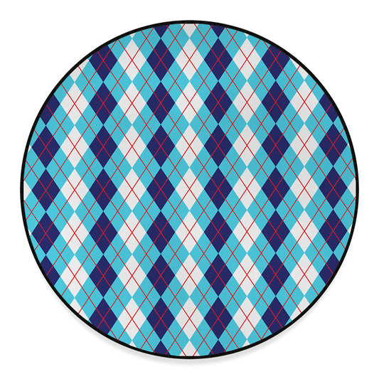 White And Blue Argyle Pattern Print Round Floor Mat