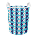 White And Blue Argyle Pattern Print Round Laundry Basket