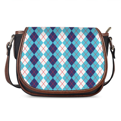 White And Blue Argyle Pattern Print Saddle Bag
