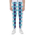 White And Blue Argyle Pattern Print Joggers