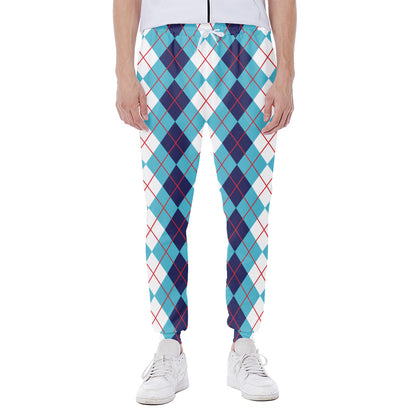 White And Blue Argyle Pattern Print Scuba Joggers
