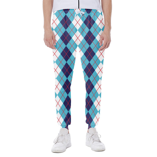White And Blue Argyle Pattern Print Scuba Joggers
