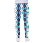 White And Blue Argyle Pattern Print Scuba Joggers