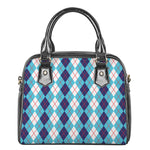White And Blue Argyle Pattern Print Shoulder Handbag
