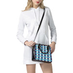 White And Blue Argyle Pattern Print Shoulder Handbag