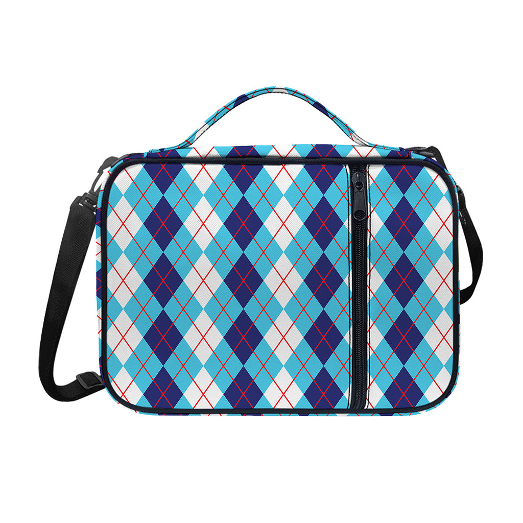 White And Blue Argyle Pattern Print Shoulder Strap Bible Bag