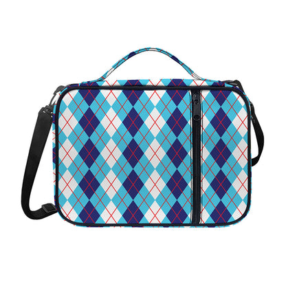 White And Blue Argyle Pattern Print Shoulder Strap Bible Bag