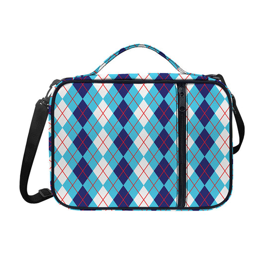White And Blue Argyle Pattern Print Shoulder Strap Bible Bag