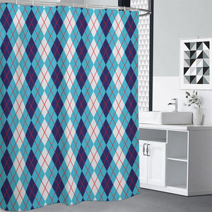 White And Blue Argyle Pattern Print Shower Curtain