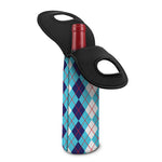 White And Blue Argyle Pattern Print Single Neoprene Wine Tote