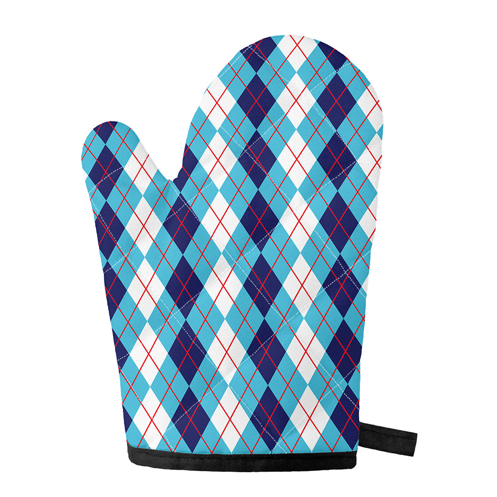 White And Blue Argyle Pattern Print Single Oven Mitt