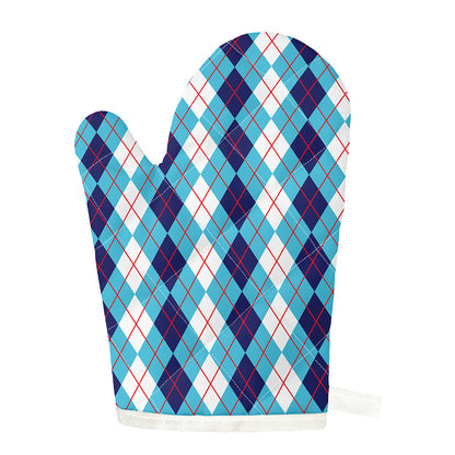 White And Blue Argyle Pattern Print Single Oven Mitt