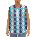 White And Blue Argyle Pattern Print Sleeveless Baseball Jersey