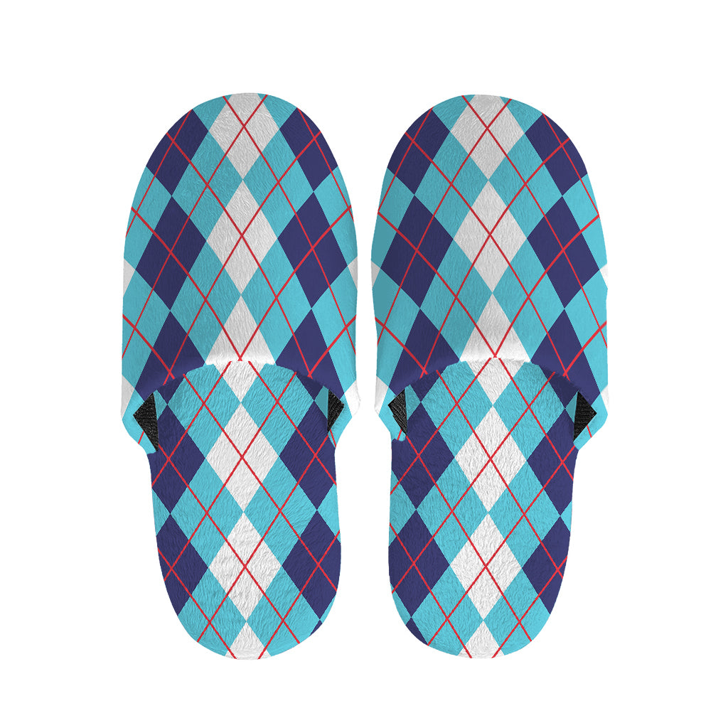 White And Blue Argyle Pattern Print Slippers