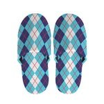 White And Blue Argyle Pattern Print Slippers