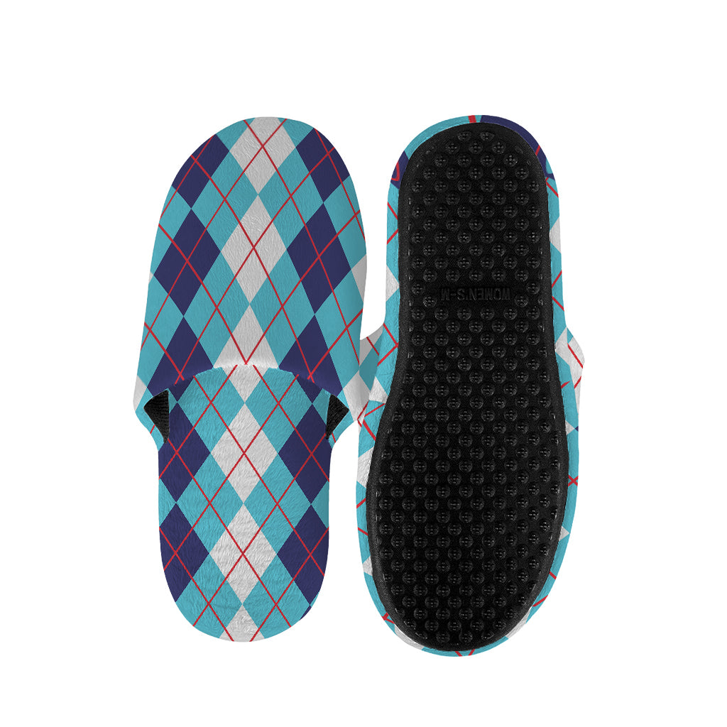 White And Blue Argyle Pattern Print Slippers