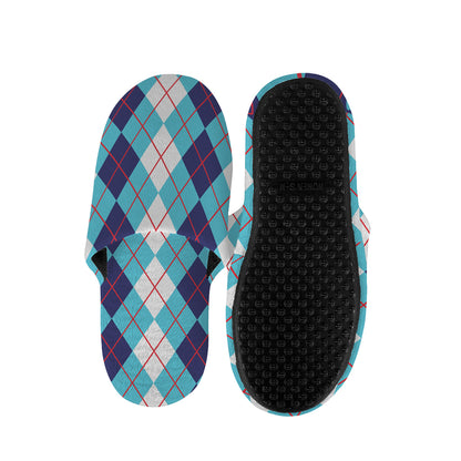 White And Blue Argyle Pattern Print Slippers
