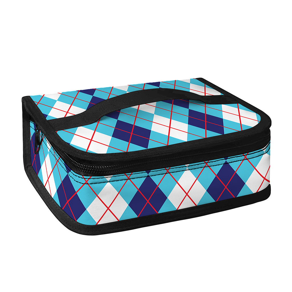 White And Blue Argyle Pattern Print Small Lunch Bag