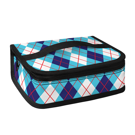 White And Blue Argyle Pattern Print Small Lunch Bag