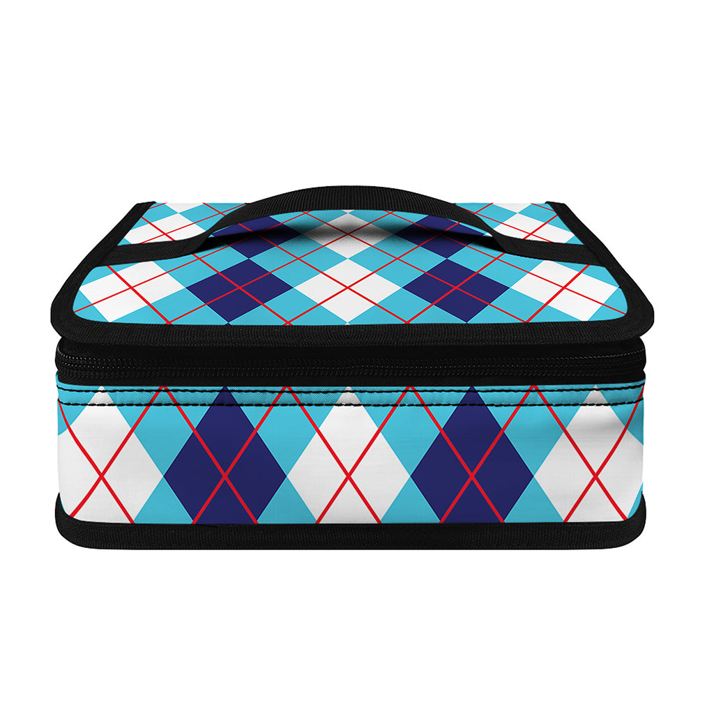 White And Blue Argyle Pattern Print Small Lunch Bag