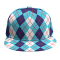 White And Blue Argyle Pattern Print Snapback Cap