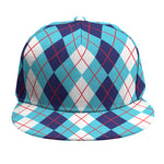 White And Blue Argyle Pattern Print Snapback Cap