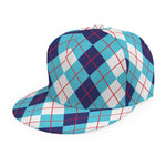 White And Blue Argyle Pattern Print Snapback Cap