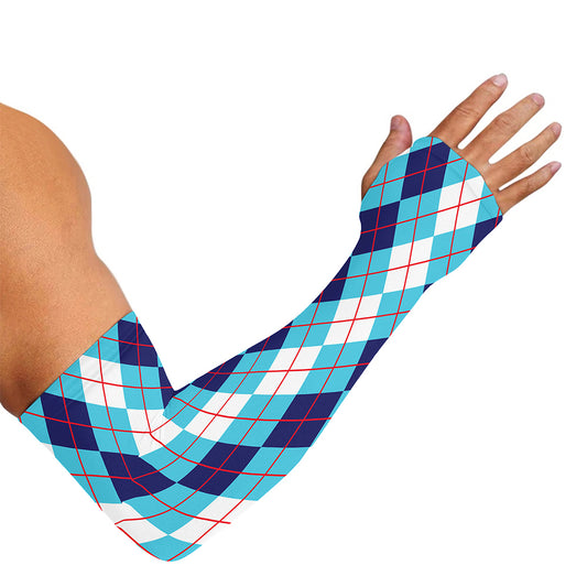 White And Blue Argyle Pattern Print Sun Protection Arm Sleeves