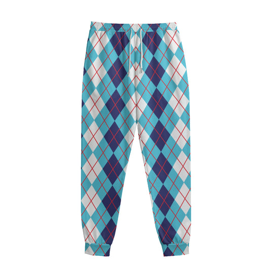 White And Blue Argyle Pattern Print Sweatpants
