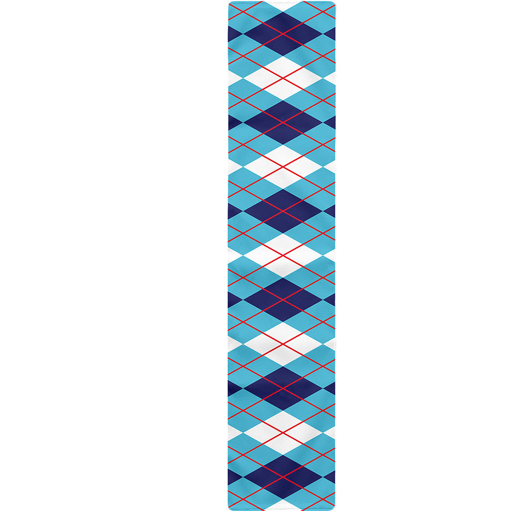 White And Blue Argyle Pattern Print Table Runner