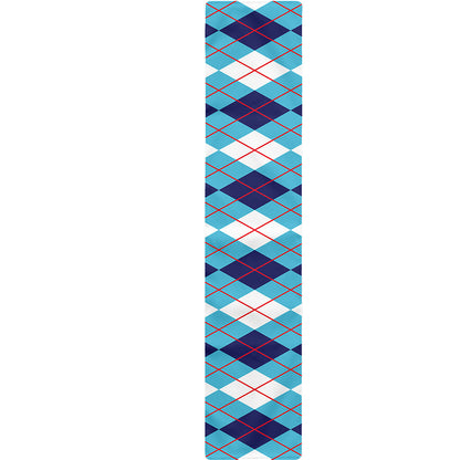 White And Blue Argyle Pattern Print Table Runner