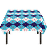 White And Blue Argyle Pattern Print Tablecloth