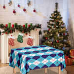 White And Blue Argyle Pattern Print Tablecloth