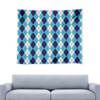 White And Blue Argyle Pattern Print Tapestry