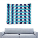 White And Blue Argyle Pattern Print Tapestry