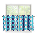 White And Blue Argyle Pattern Print Tier Curtains