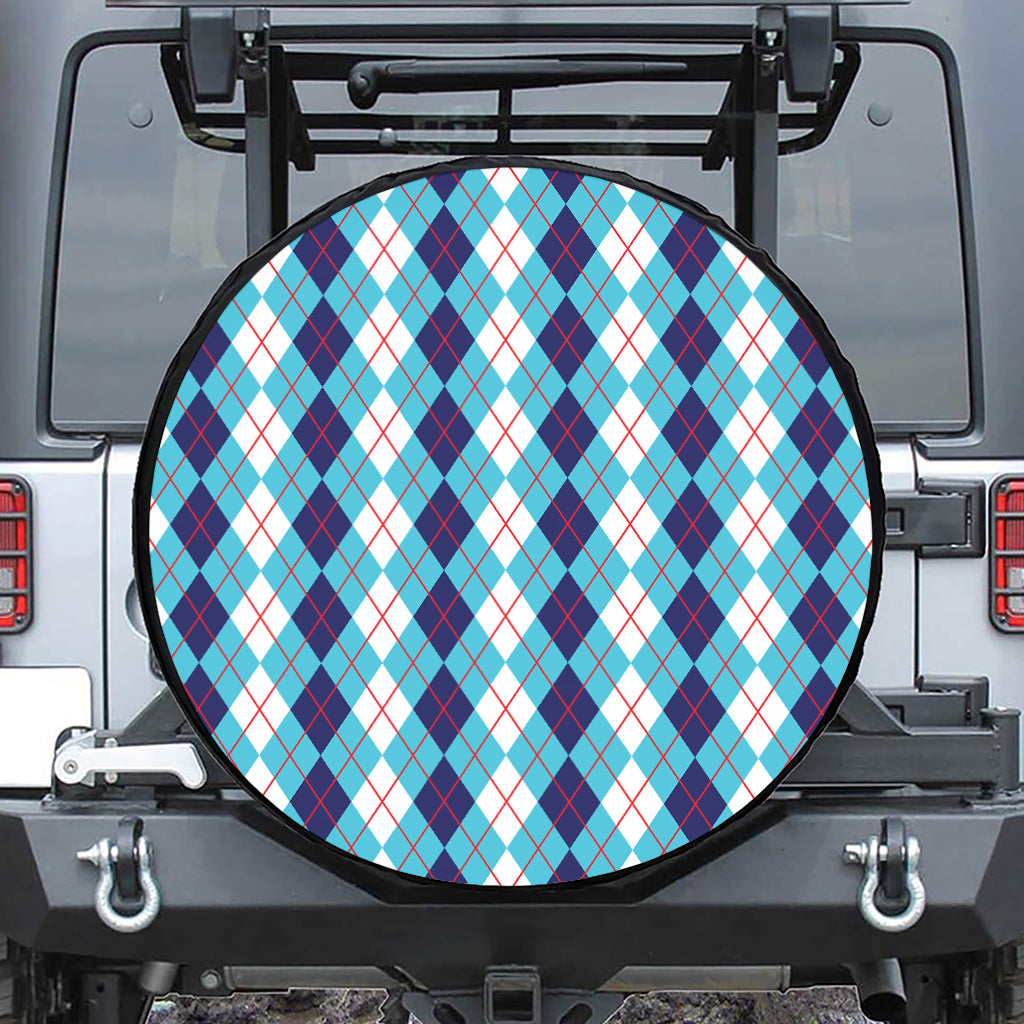 White And Blue Argyle Pattern Print Tire Cover